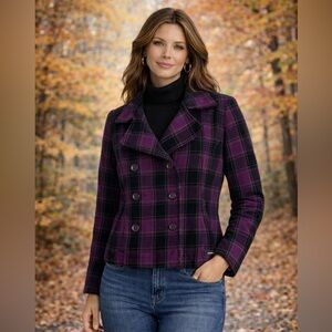 Roxy Y2K Plaid Corduroy Blazer Jacket Purple Black Vintage Size S